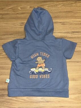 blue “Catch a wave” short sleeve surf bear hoodie 2T